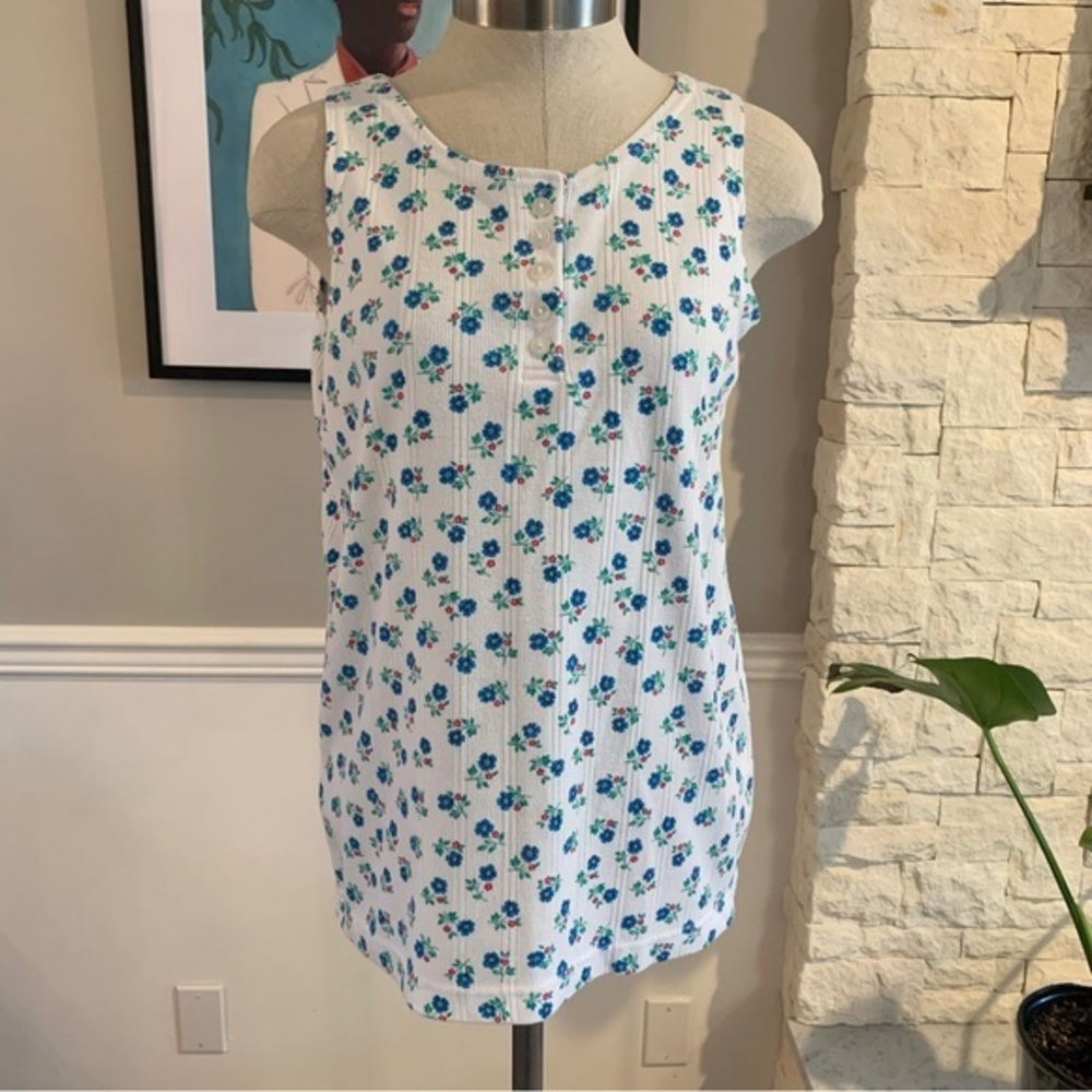 Vintage 90s Cabin Creek Tank Top Ribbed Floral Cottagecore Prairie USA Size S